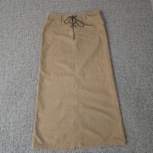 Vintage Old Navy Lace‎ Up Front Denim Midi Skirt Brown Y2K  Size 4 Festival
